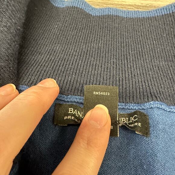 Banana Republic Blue Black Mens L Cotton Cashmere Blend 1/4 Zip Pullover Sweater - Picture 11 of 11